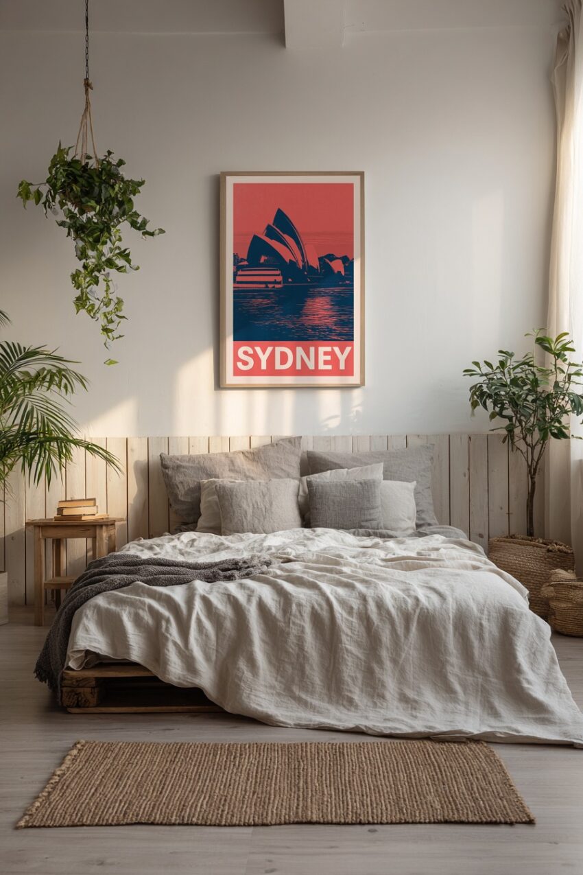 Grafik Poster Opernhaus Sydney minimalistisch rot blau