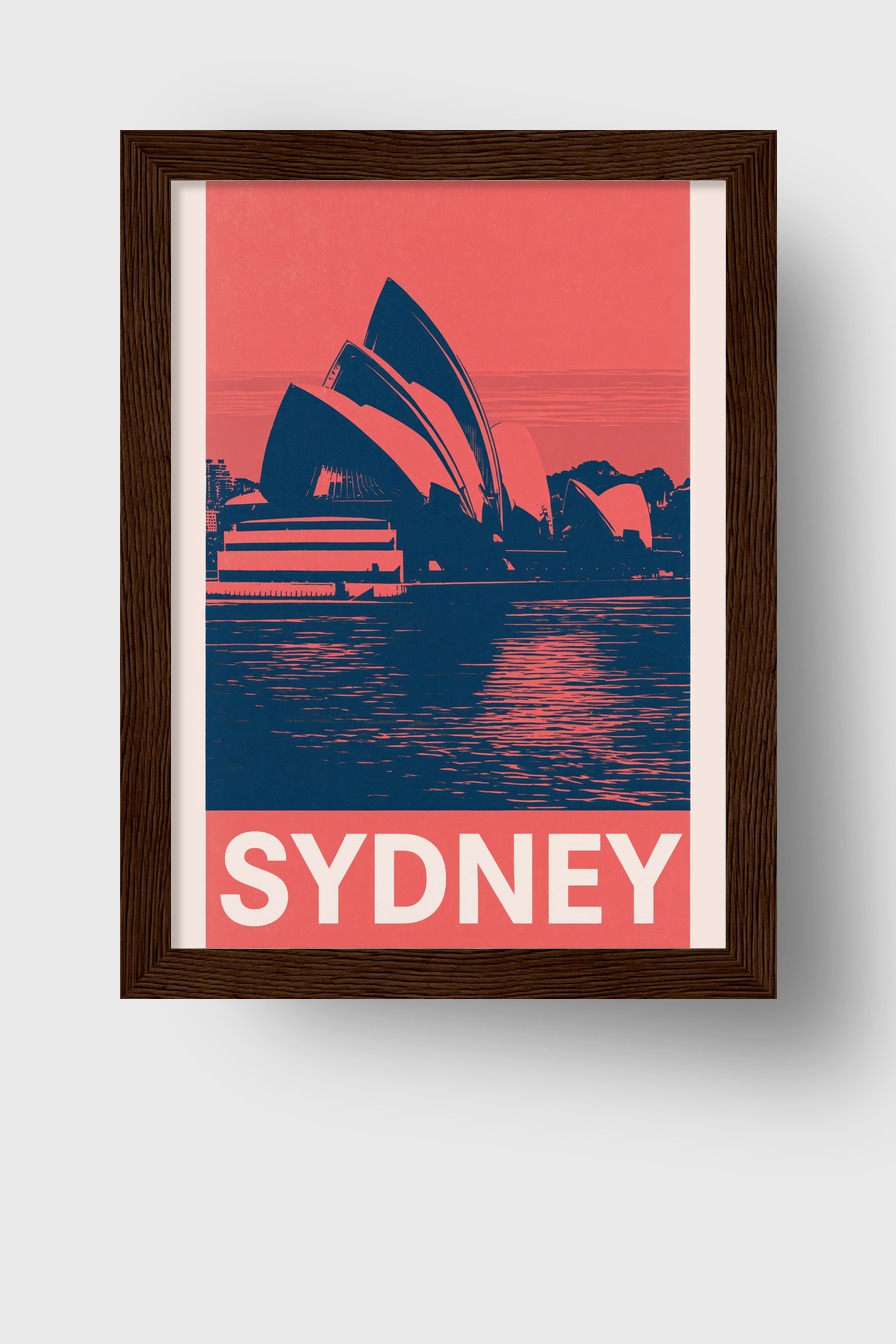 Grafik Poster Opernhaus Sydney minimalistisch rot blau
