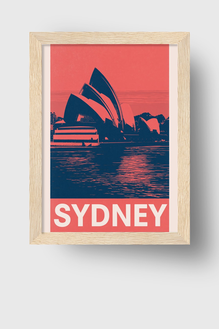 Grafik Poster Opernhaus Sydney minimalistisch rot blau