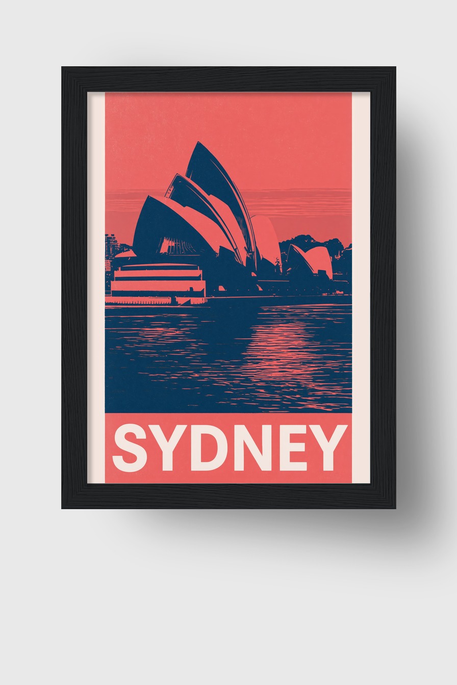 Grafik Poster Opernhaus Sydney minimalistisch rot blau