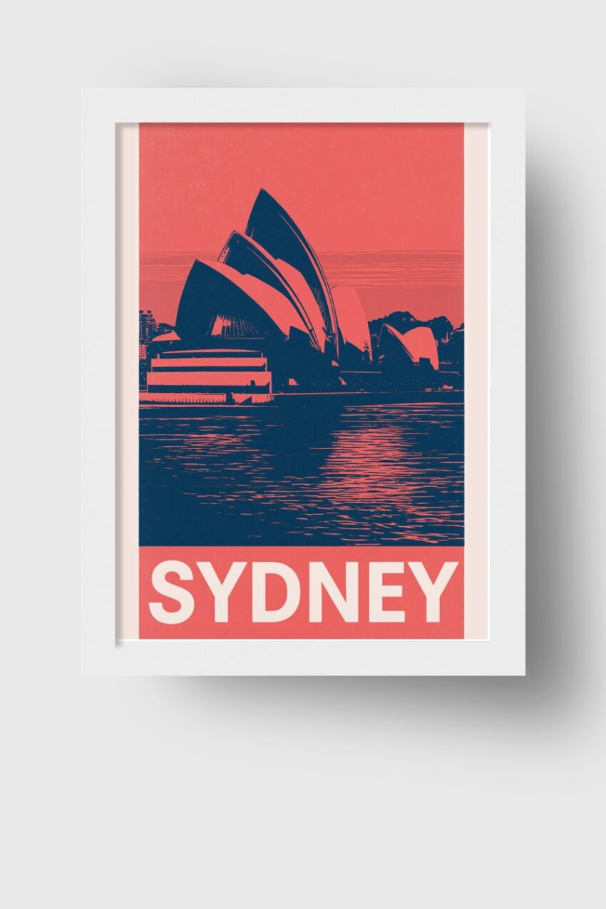 Grafik Poster Opernhaus Sydney minimalistisch rot blau