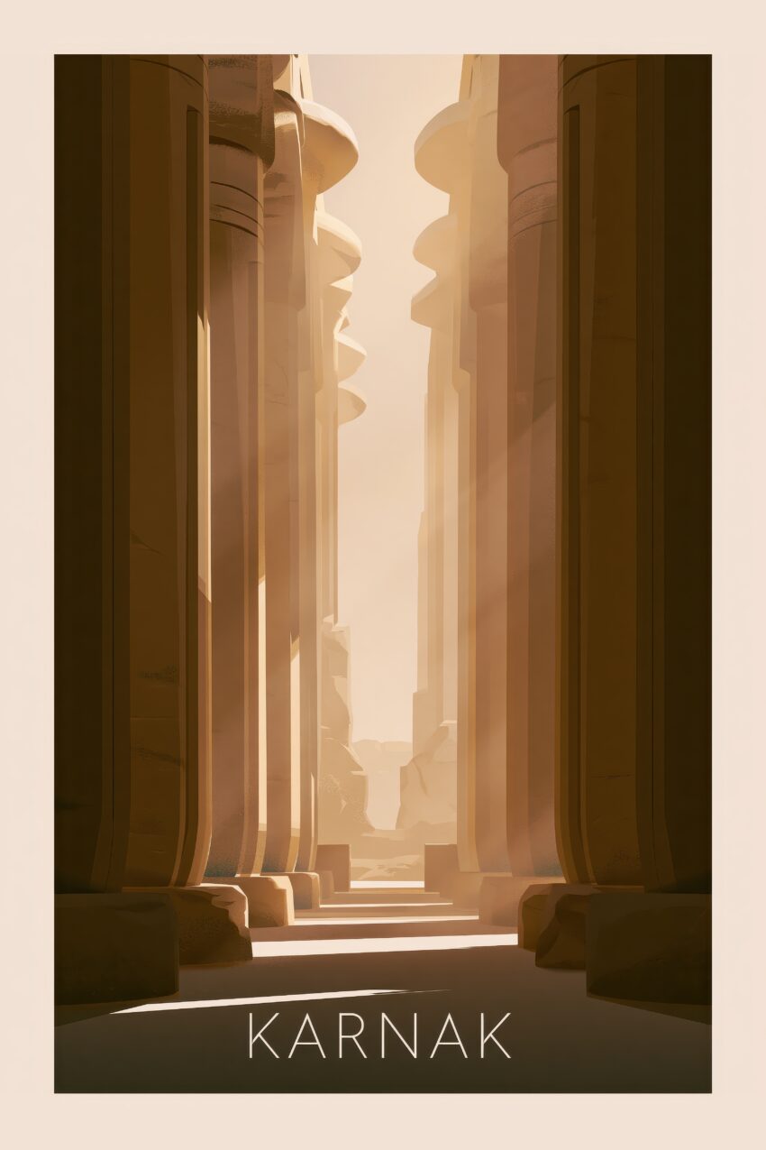 Digitale Kunst Poster Karnak Säulen warm Licht Schatten