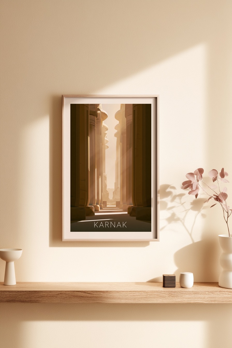 Digitale Kunst Poster Karnak Säulen warm Licht Schatten