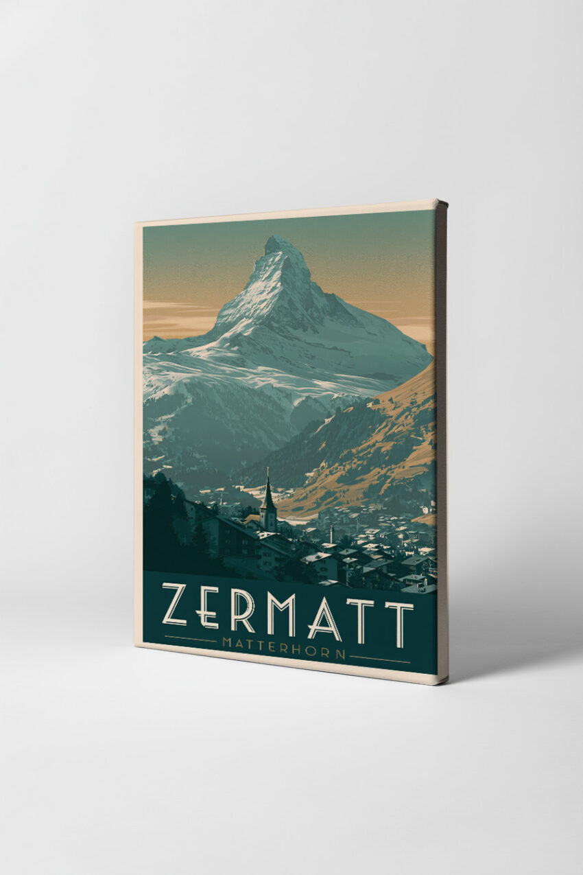 Grafik Poster Matterhorn Spitze kantig blau-beige