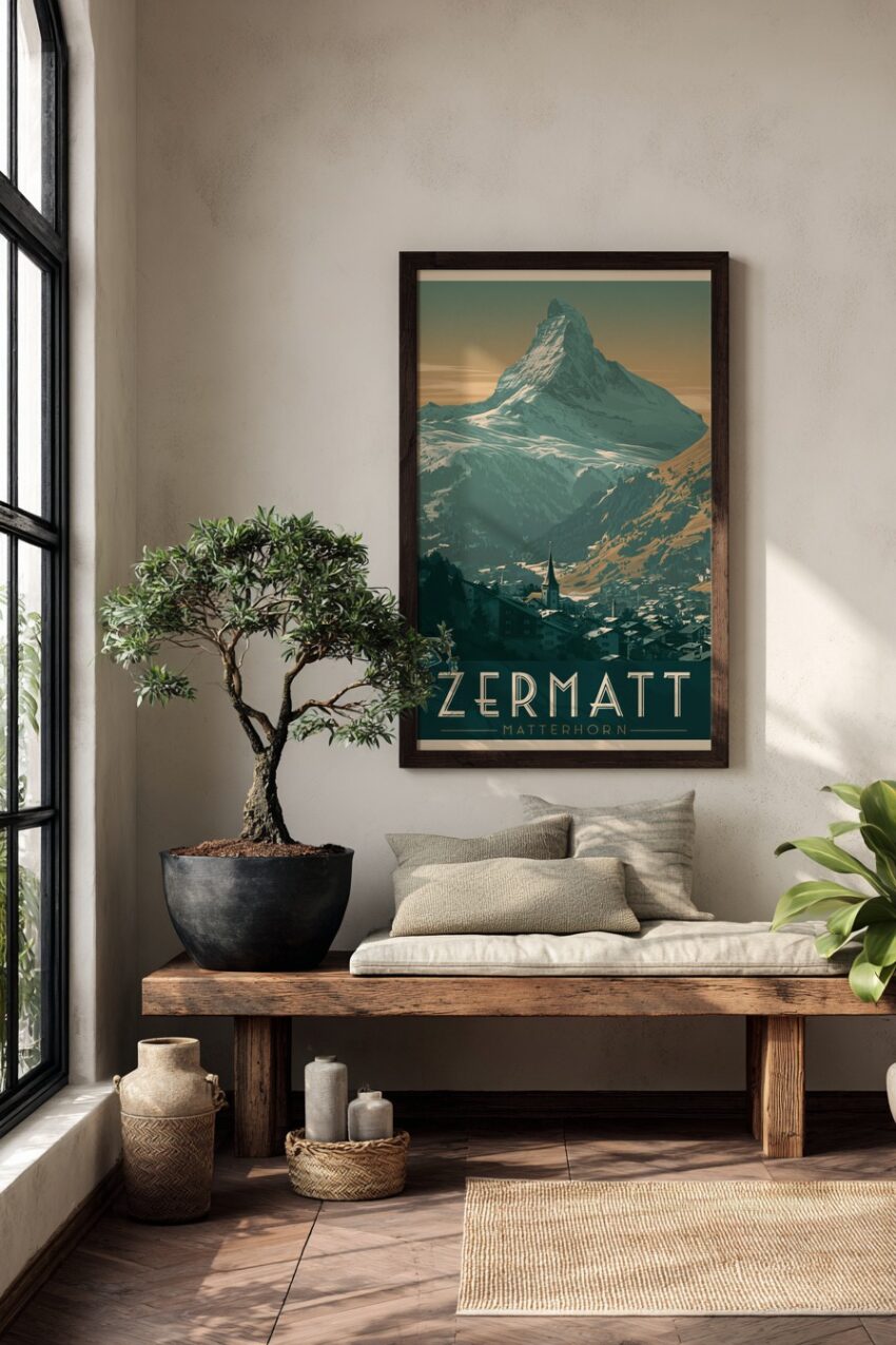 Grafik Poster Matterhorn Spitze kantig blau-beige
