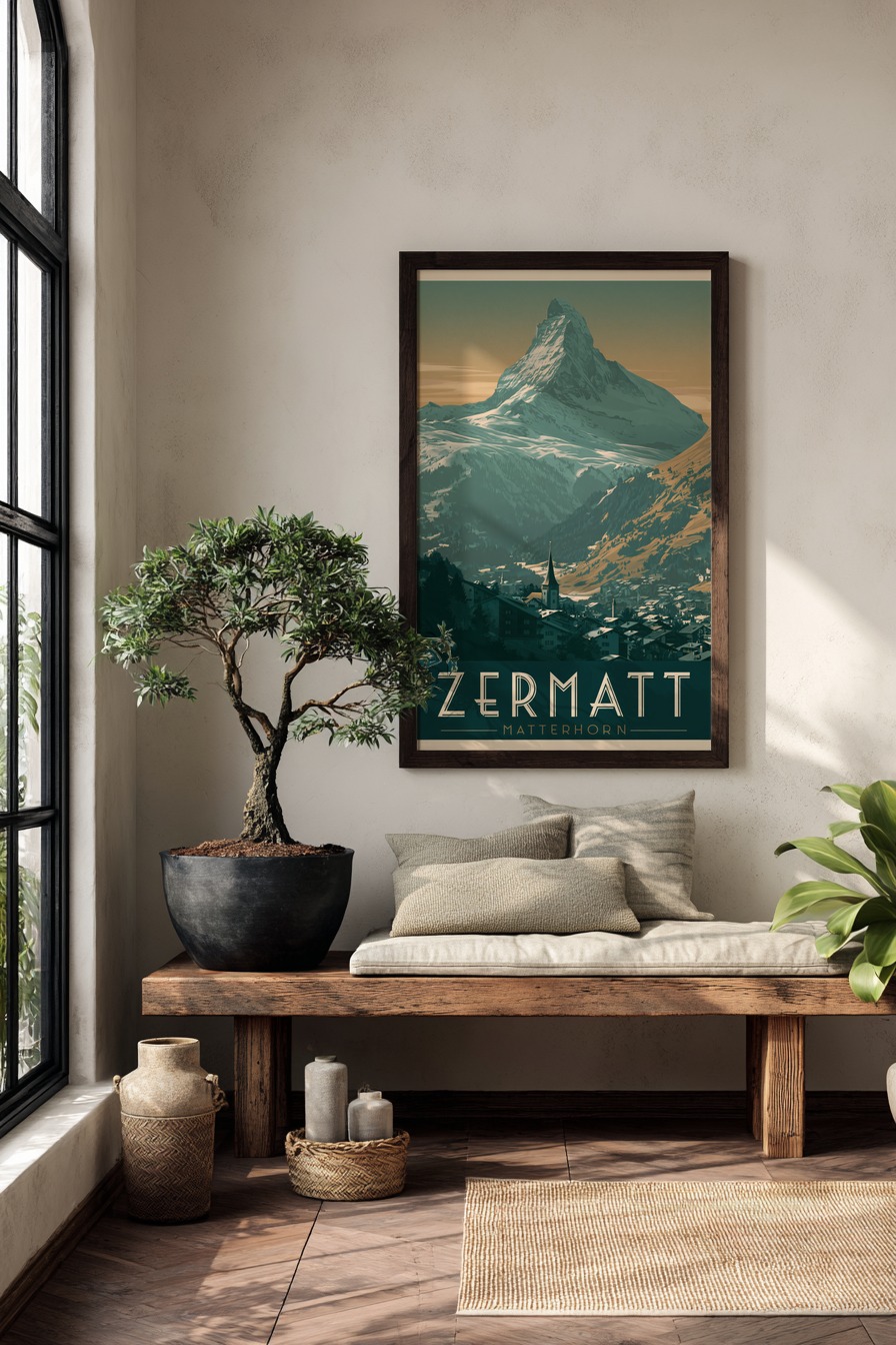 Grafik Poster Matterhorn Spitze kantig blau-beige
