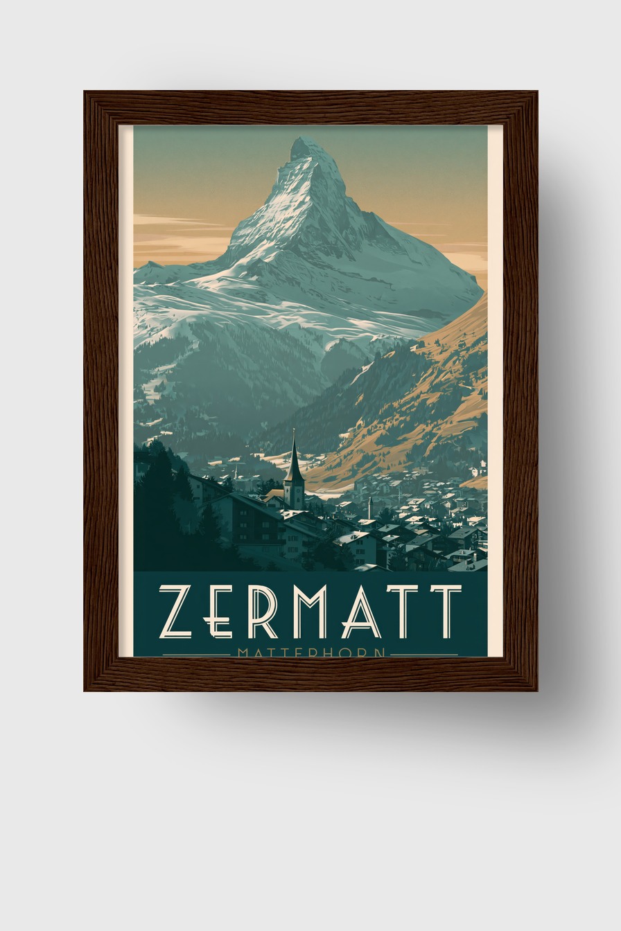 Grafik Poster Matterhorn Spitze kantig blau-beige