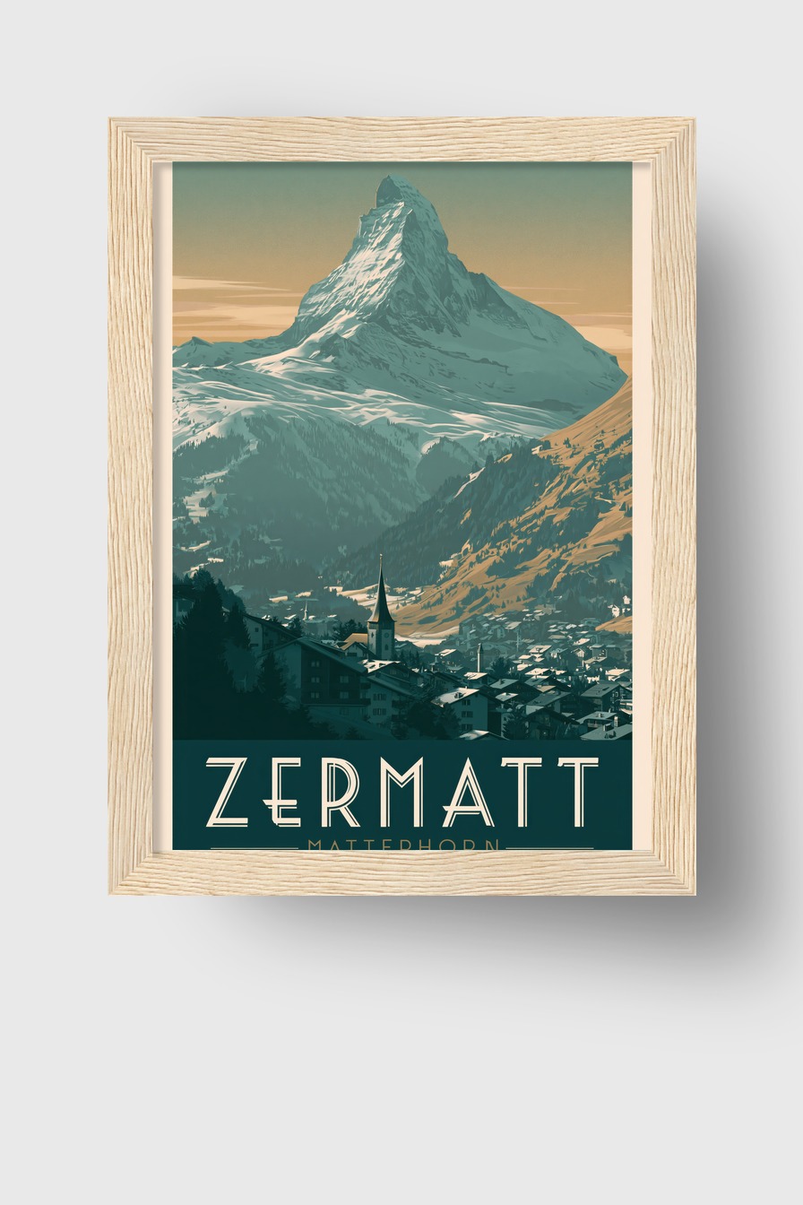 Grafik Poster Matterhorn Spitze kantig blau-beige