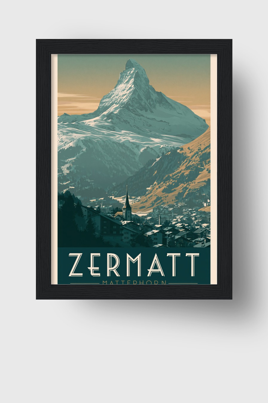 Grafik Poster Matterhorn Spitze kantig blau-beige