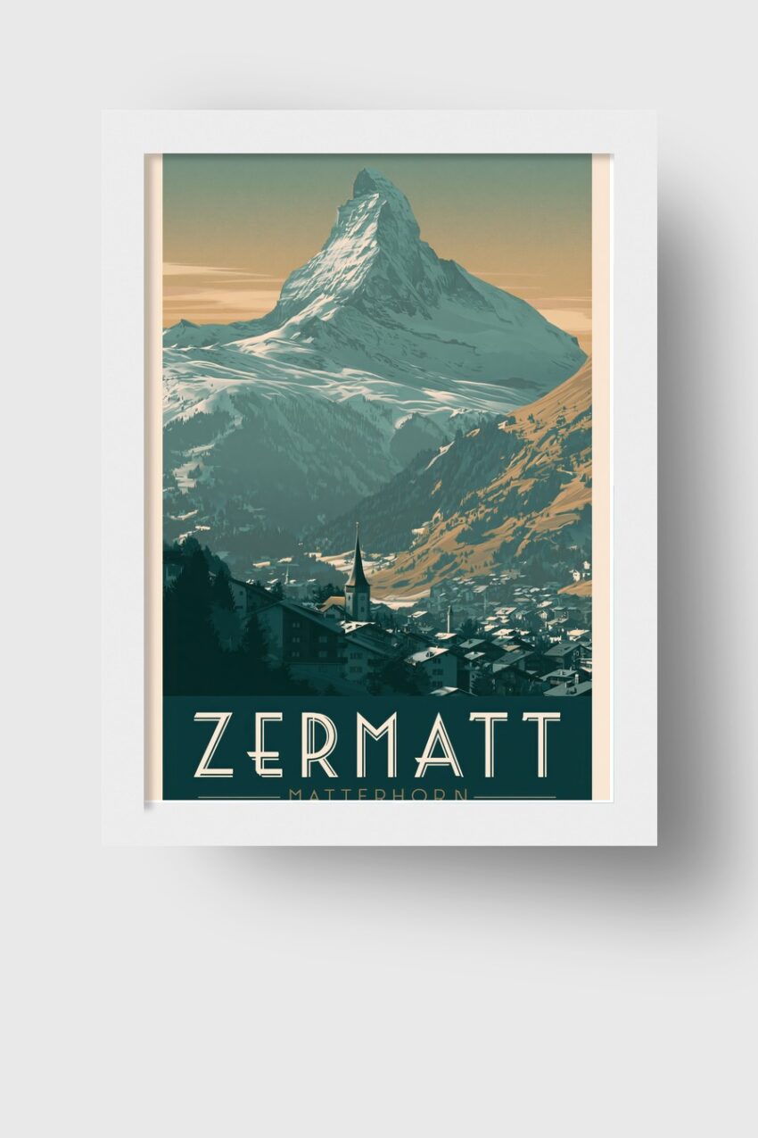 Grafik Poster Matterhorn Spitze kantig blau-beige