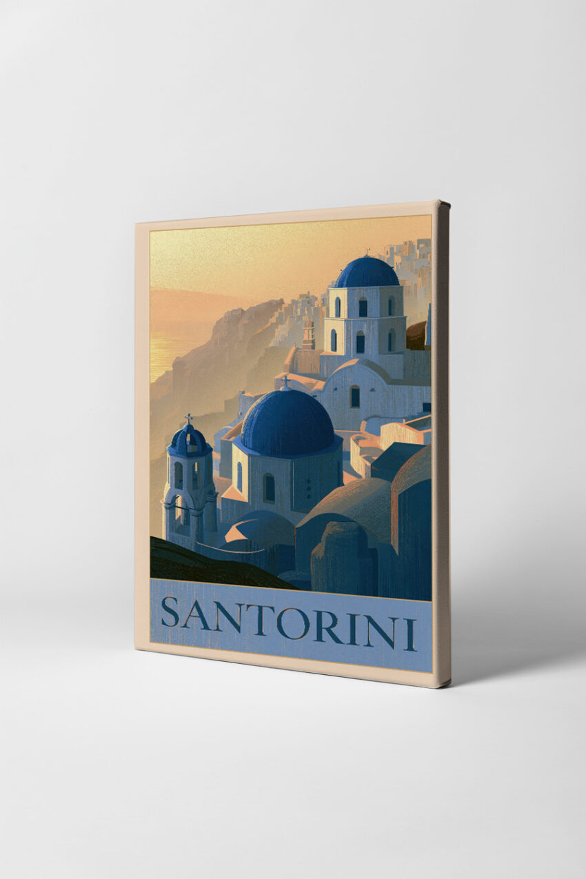 Illustration Poster Kirchenkuppeln Abendlicht blau weiß