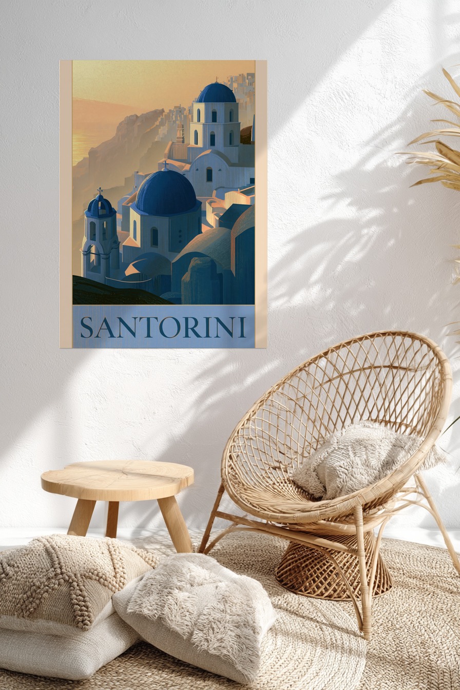 Illustration Poster Kirchenkuppeln Abendlicht blau weiß