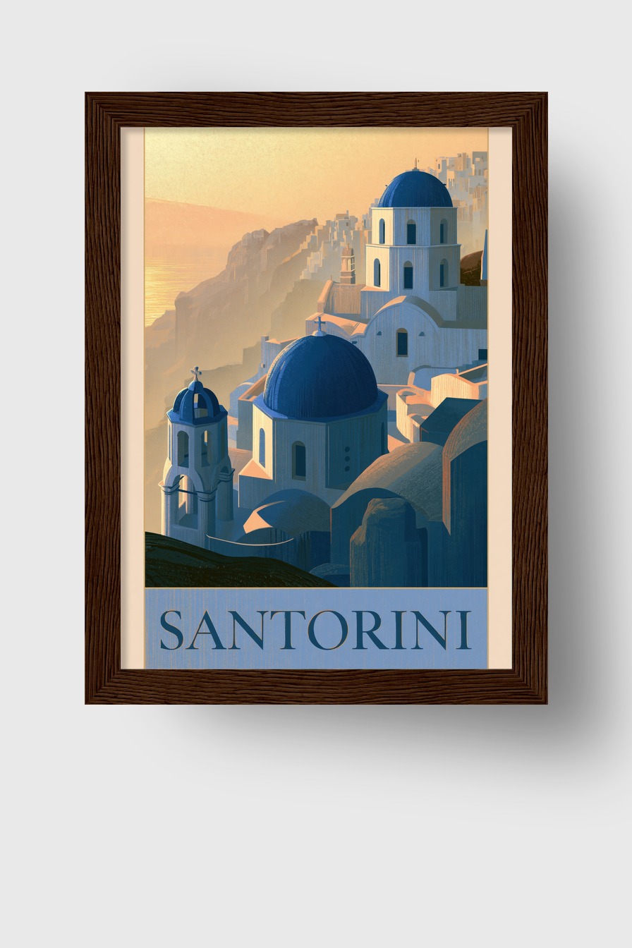 Illustration Poster Kirchenkuppeln Abendlicht blau weiß