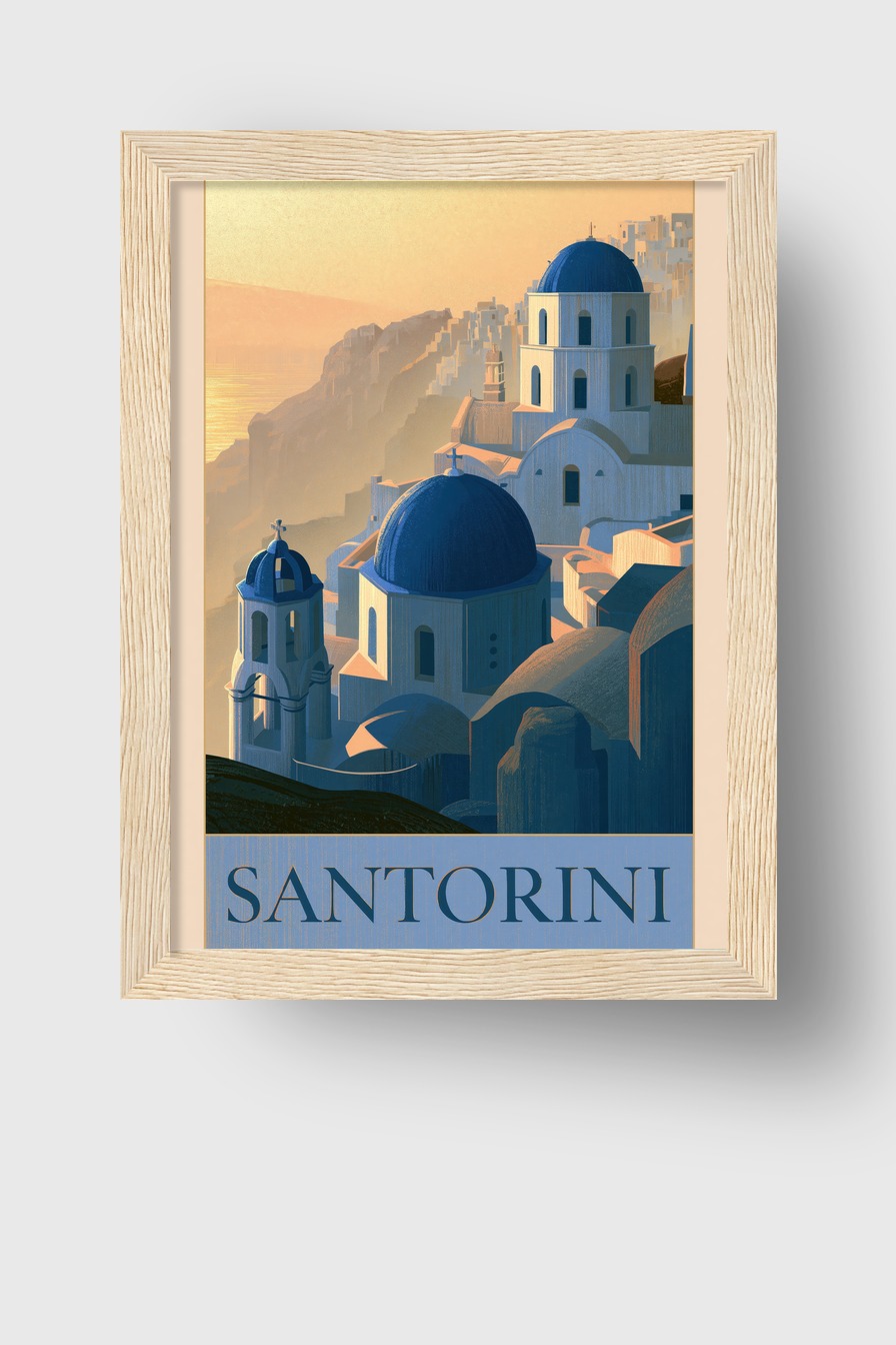 Illustration Poster Kirchenkuppeln Abendlicht blau weiß