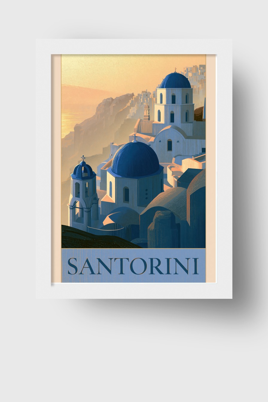 Illustration Poster Kirchenkuppeln Abendlicht blau weiß