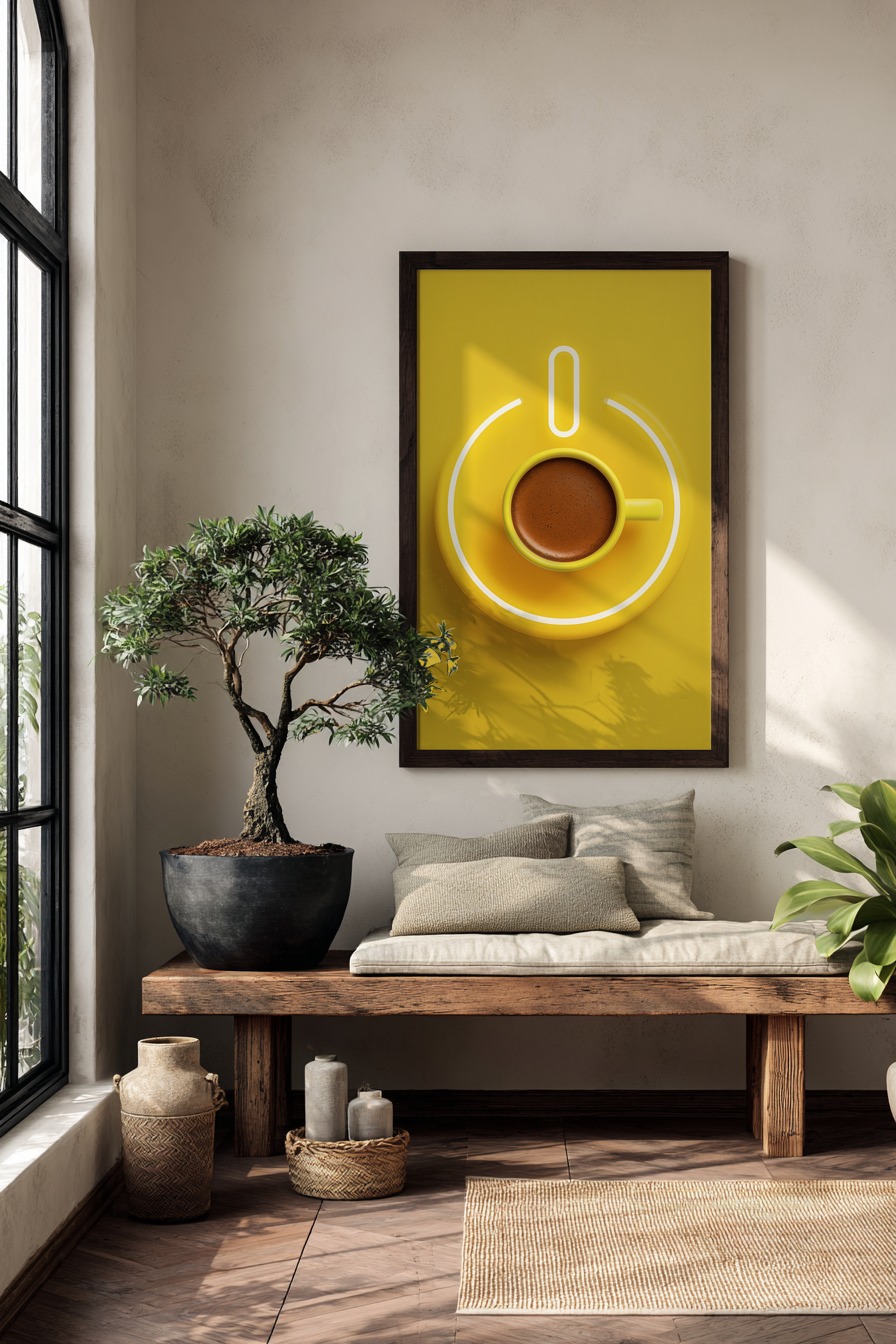 Fotografie Poster Kaffee Tasse gelb minimalistisch