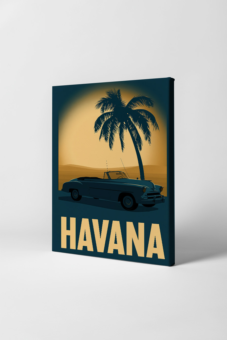 Grafik Poster Oldtimer Palme Vintage Blau Gelb