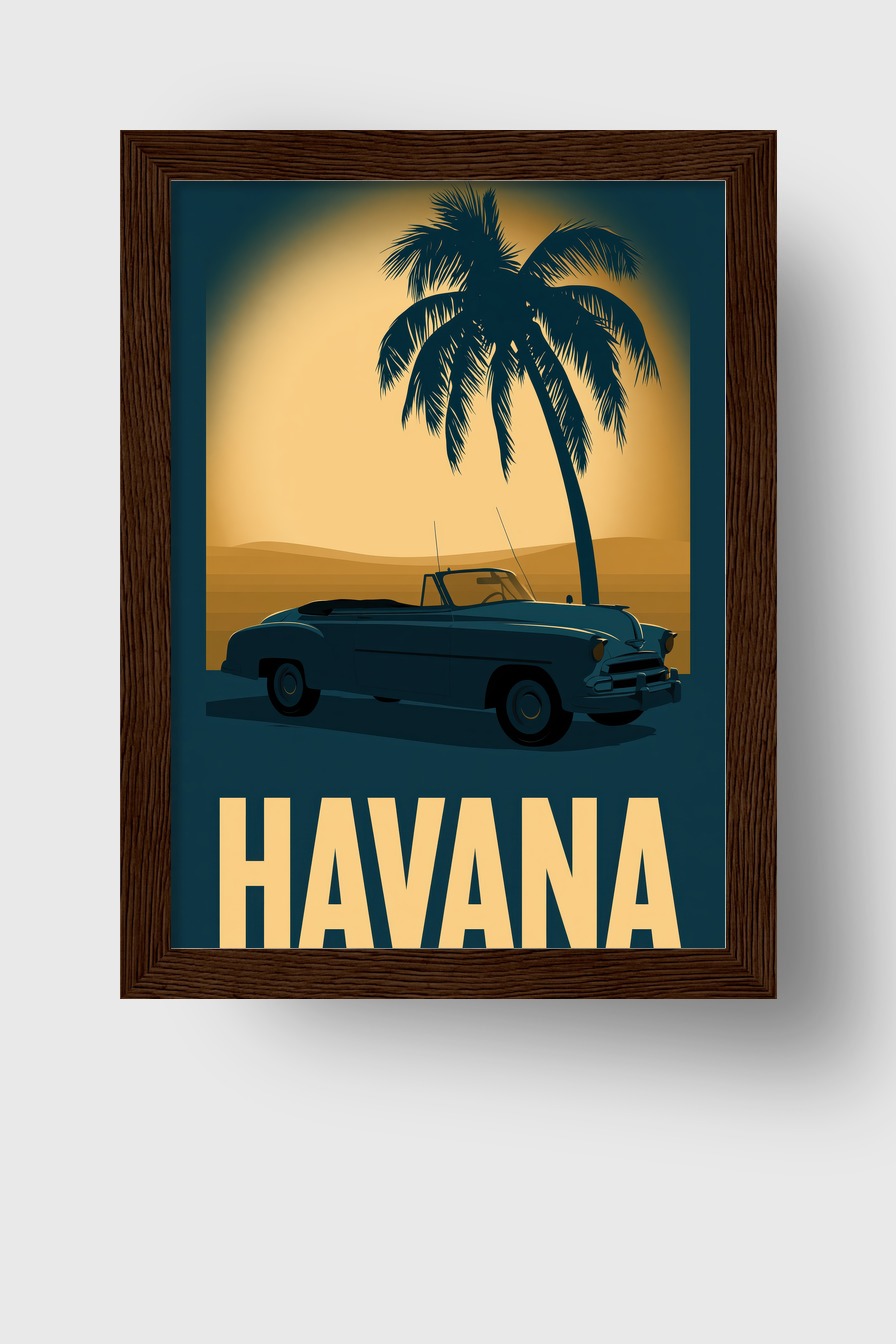 Grafik Poster Oldtimer Palme Vintage Blau Gelb