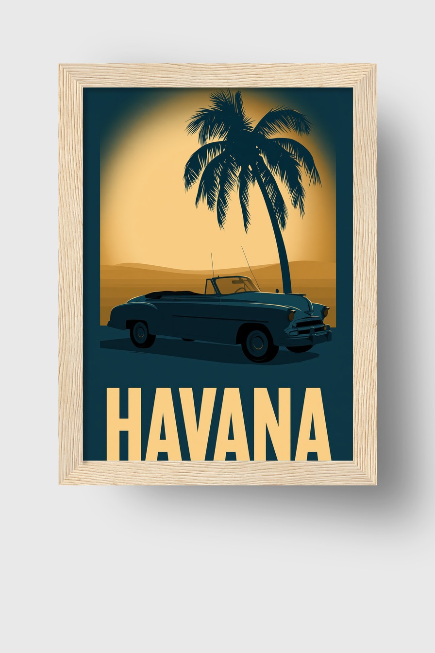 Grafik Poster Oldtimer Palme Vintage Blau Gelb