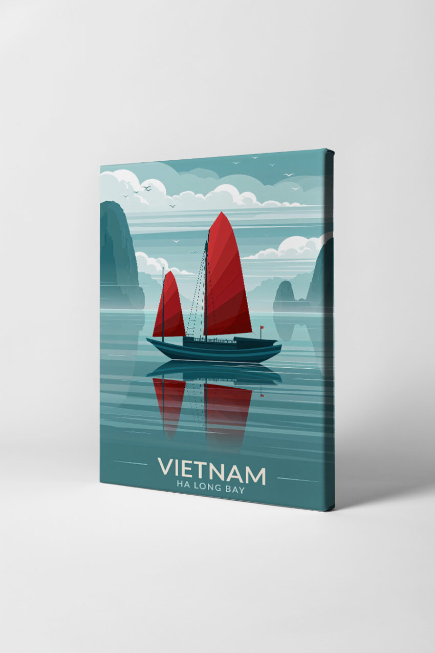 Illustration Poster Segelschiff rot Spiegelung Wasser
