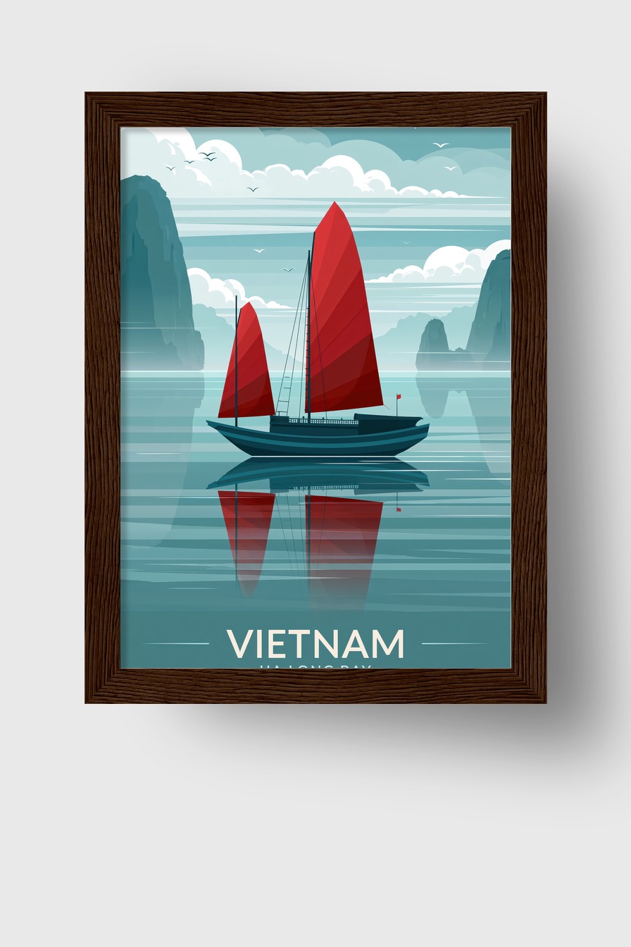 Illustration Poster Segelschiff rot Spiegelung Wasser