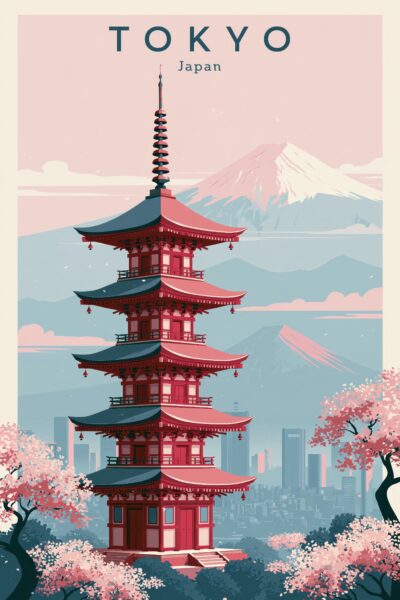 Pagode Sakura Blüten Gerahmt