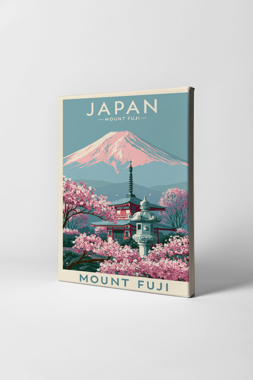 Illustration Poster Mount Fuji Kirschblüte rosa blau harmonisch