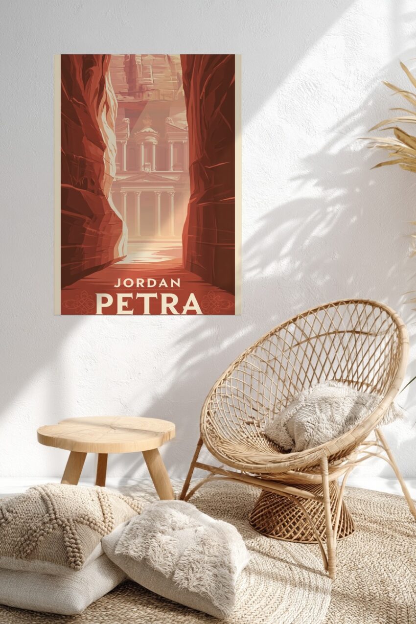 Grafik Poster Tempel warm rot Felsen Schlucht