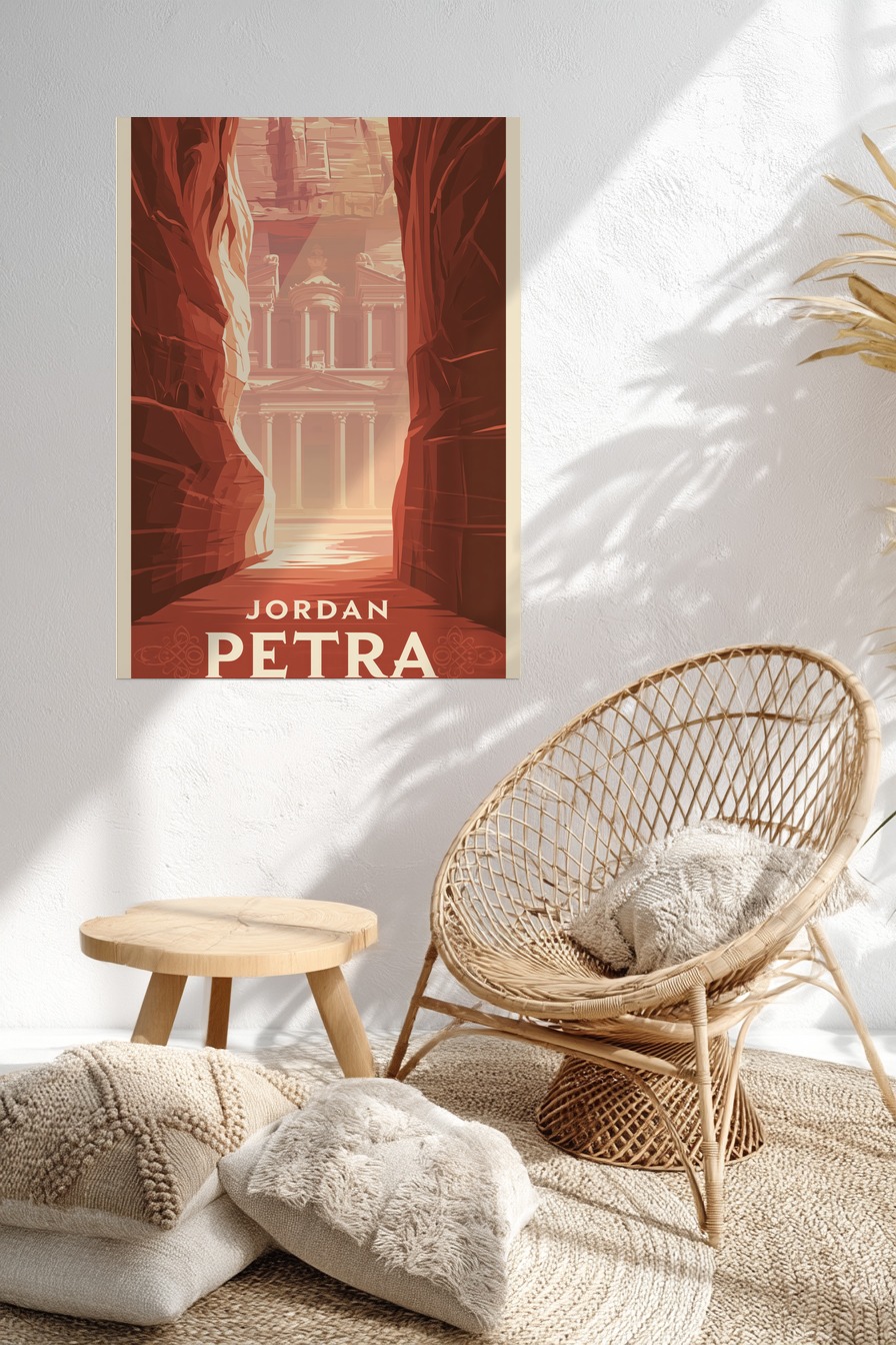 Grafik Poster Tempel warm rot Felsen Schlucht