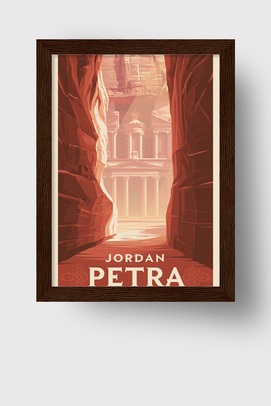 Grafik Poster Tempel warm rot Felsen Schlucht