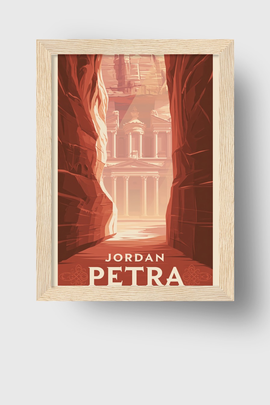 Grafik Poster Tempel warm rot Felsen Schlucht