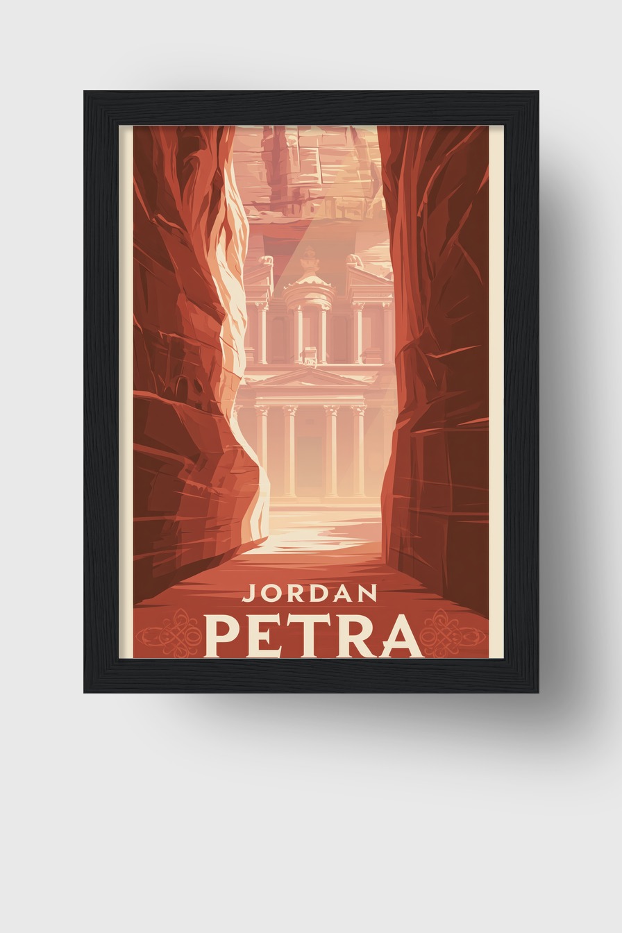 Grafik Poster Tempel warm rot Felsen Schlucht