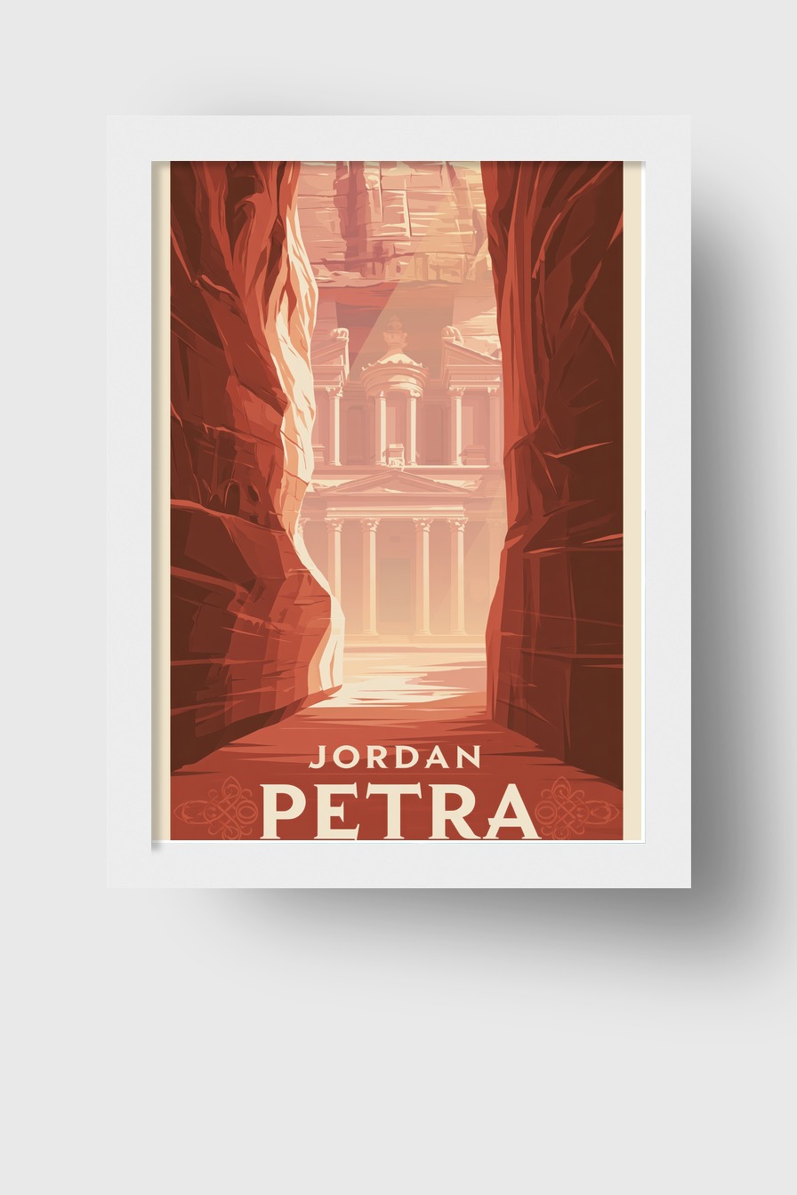 Grafik Poster Tempel warm rot Felsen Schlucht