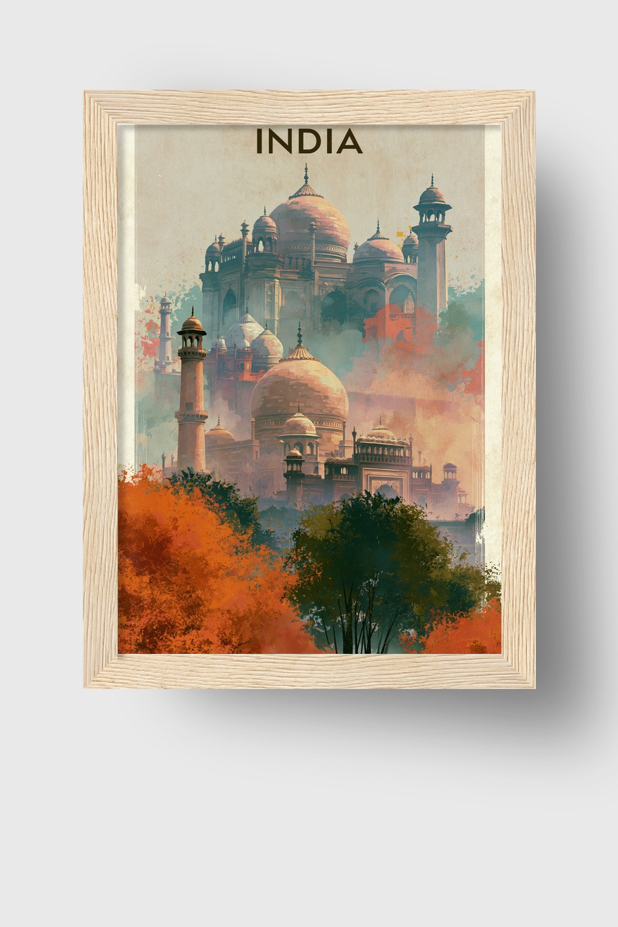 Illustration Poster Taj Mahal Kuppeln Herbstfarben orange grün