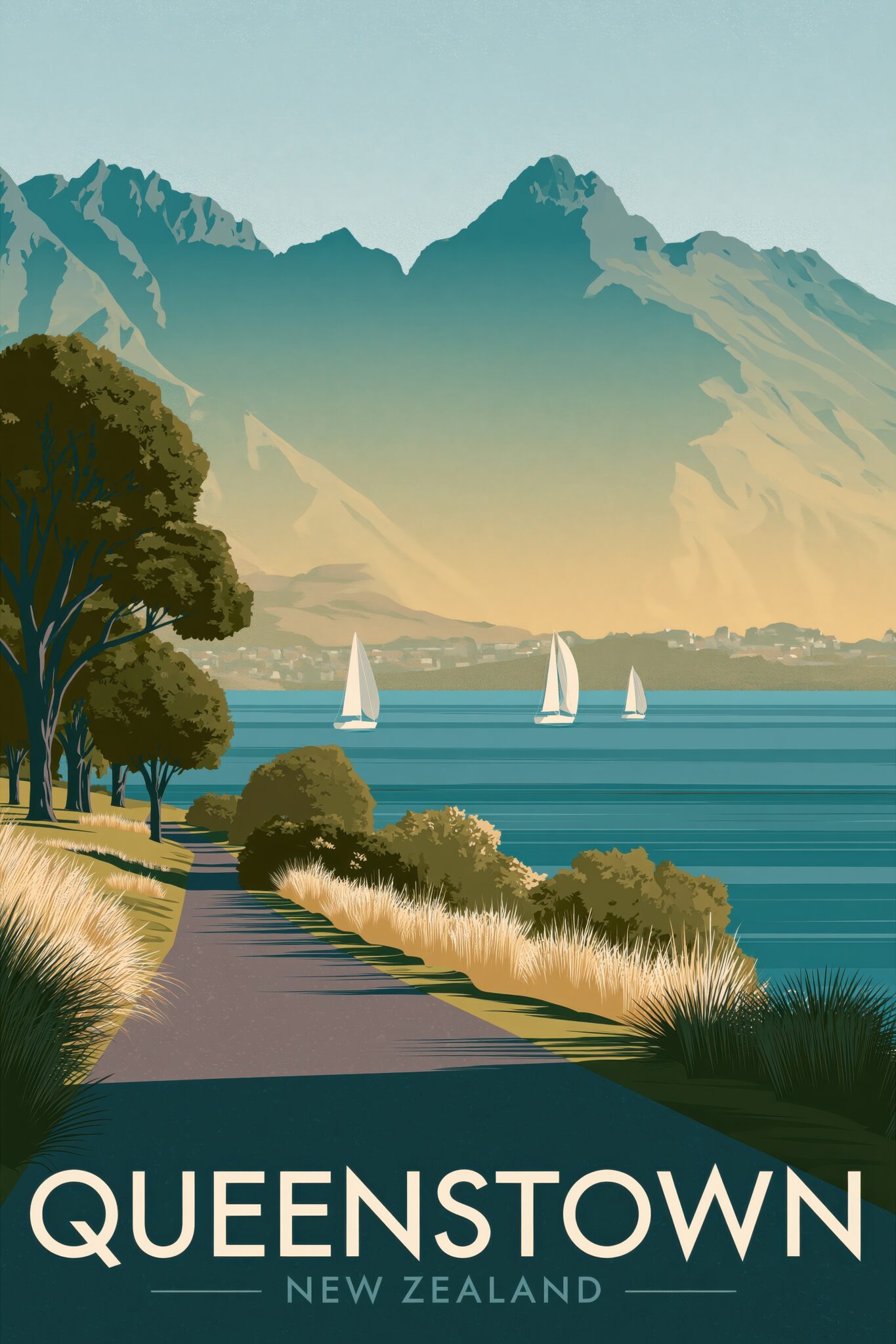 Illustration Poster Segelboote See Naturblau