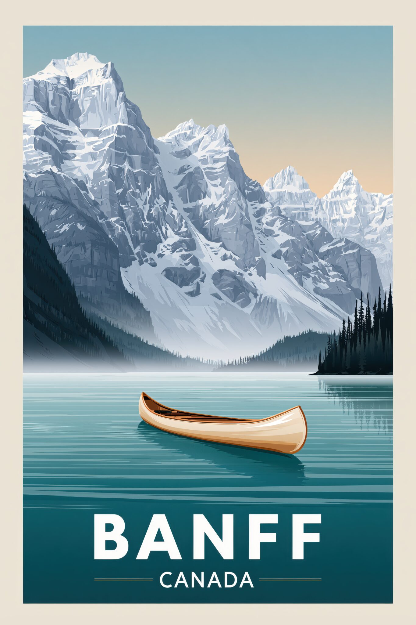 Illustration Poster Kanu See Berge Blau Natur