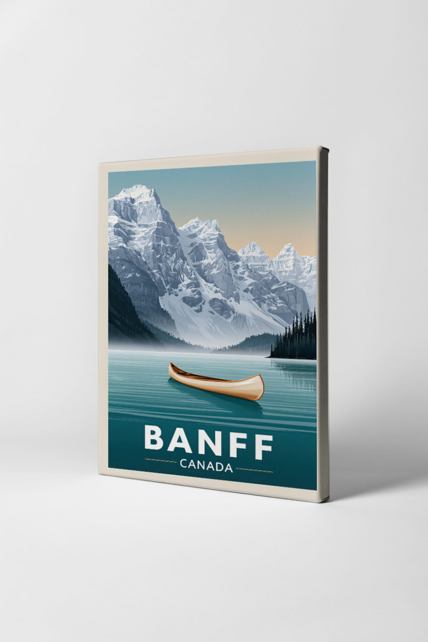 Illustration Poster Kanu See Berge Blau Natur