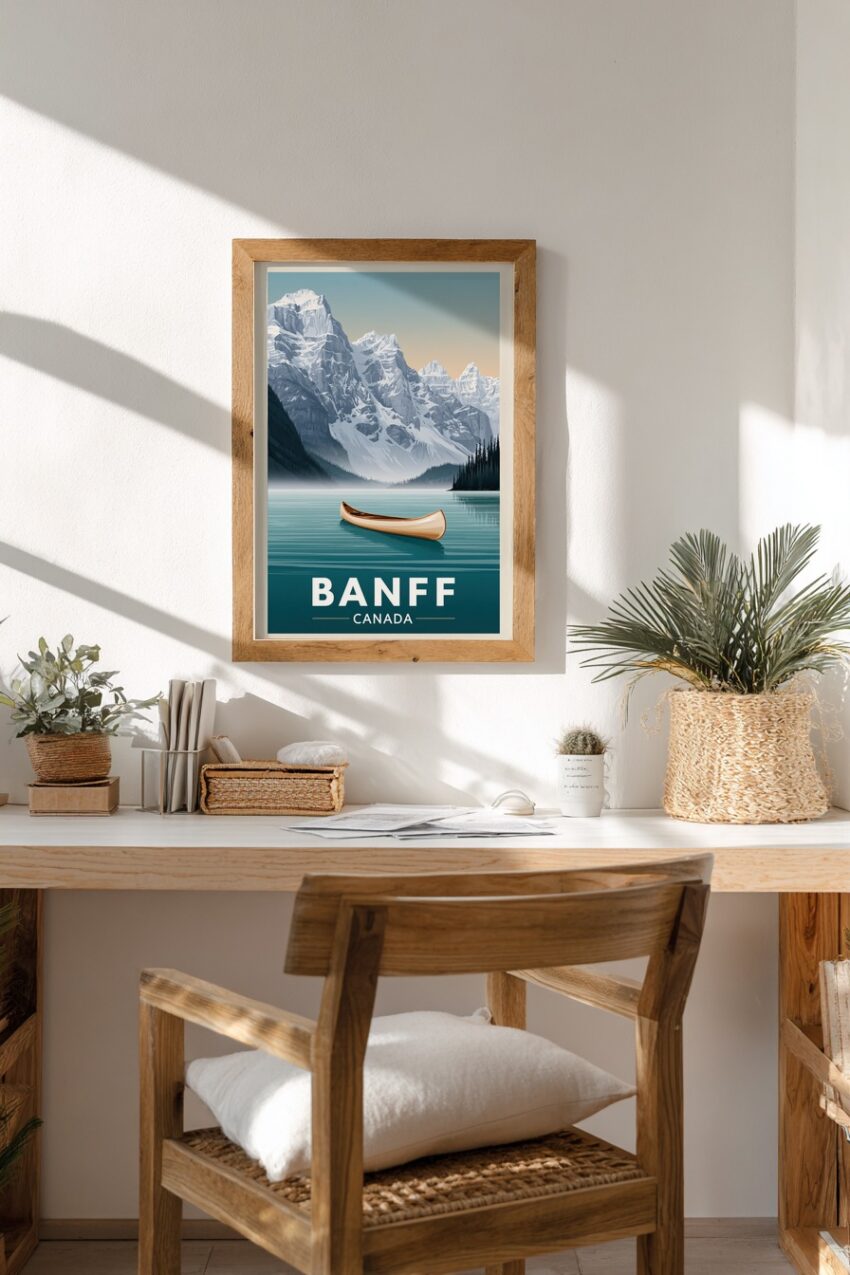 Illustration Poster Kanu See Berge Blau Natur
