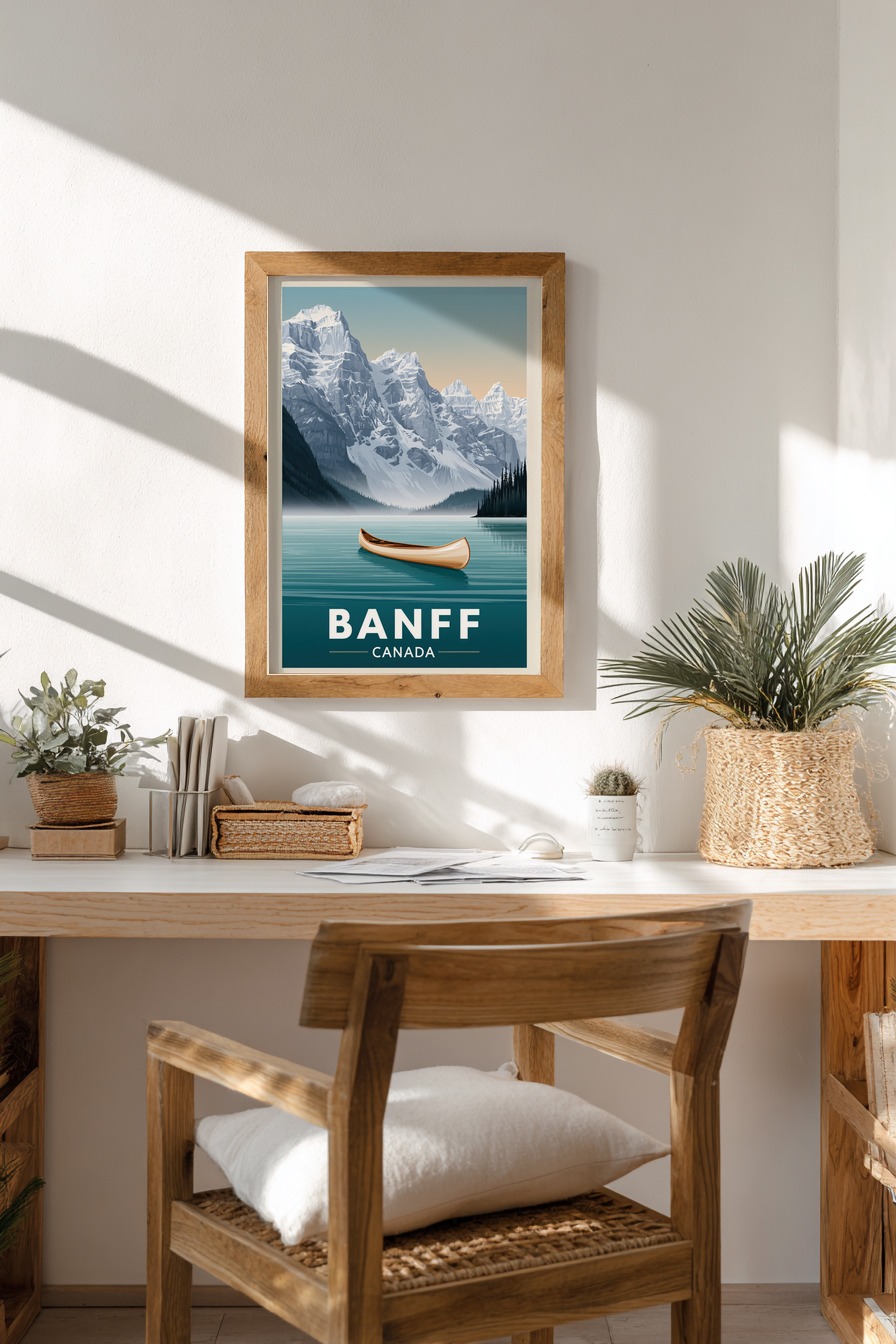 Illustration Poster Kanu See Berge Blau Natur
