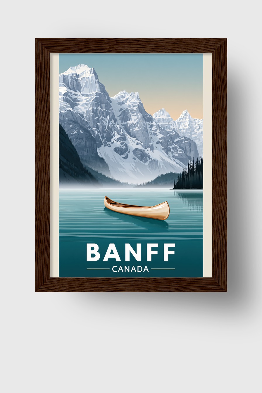 Illustration Poster Kanu See Berge Blau Natur