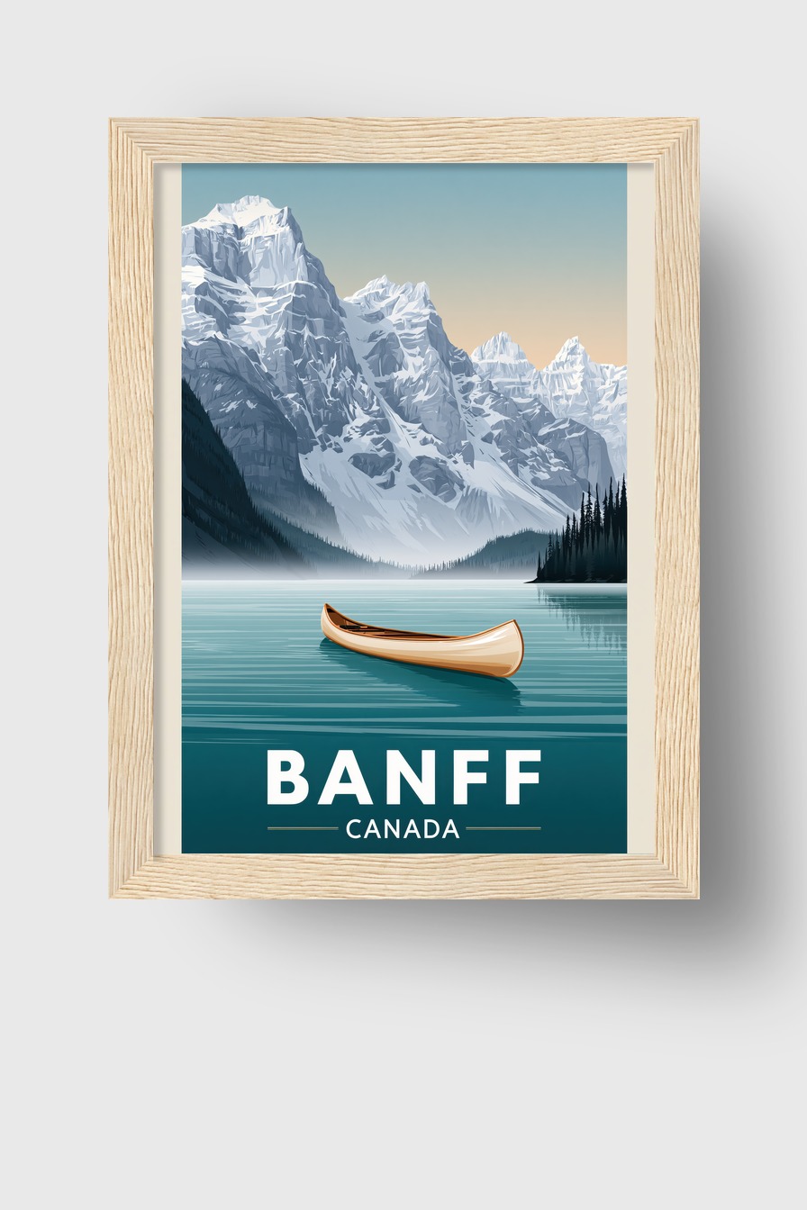 Illustration Poster Kanu See Berge Blau Natur