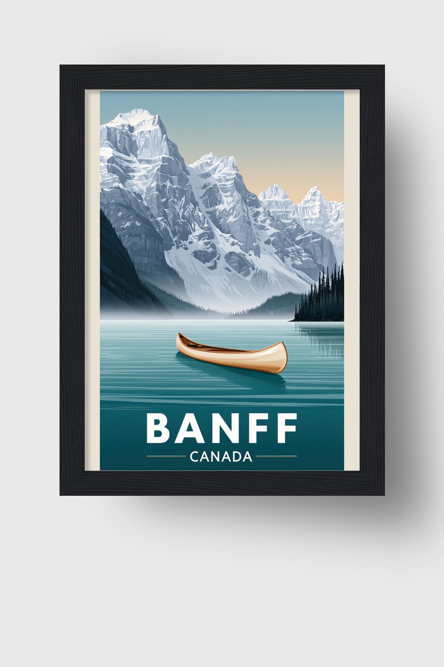 Illustration Poster Kanu See Berge Blau Natur