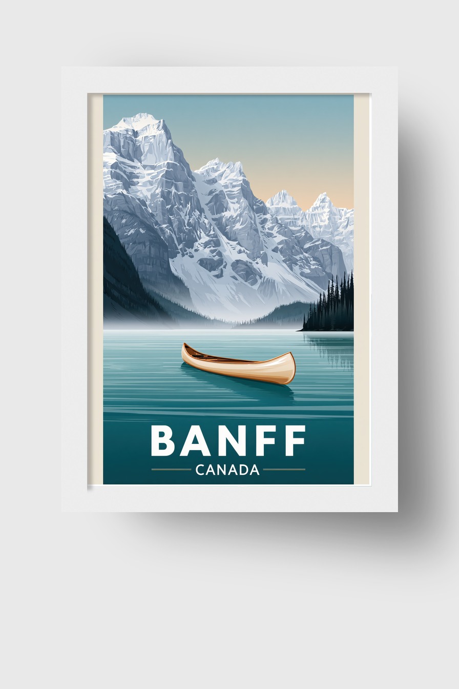 Illustration Poster Kanu See Berge Blau Natur